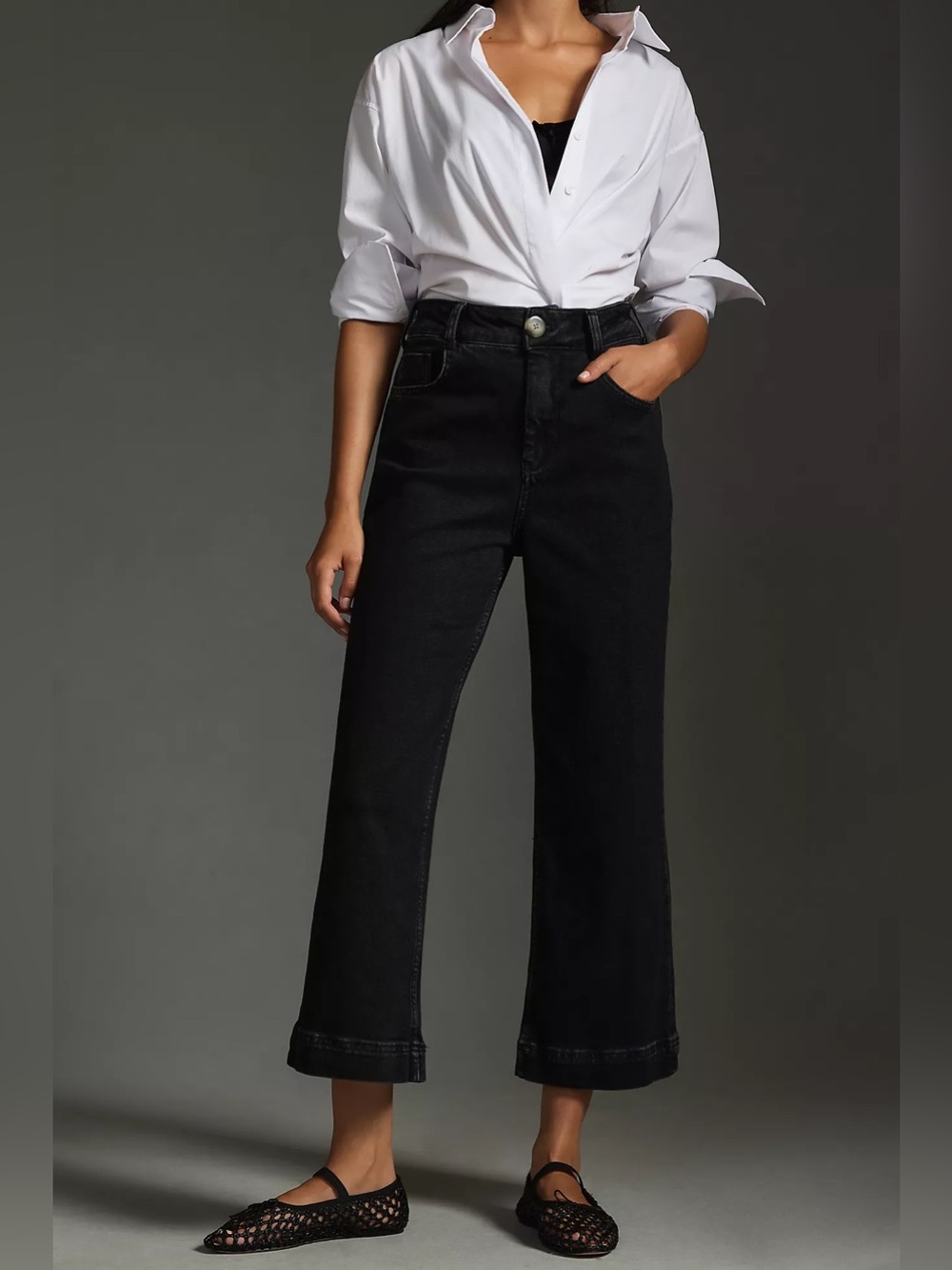 Anthro The Skipper High-Rise Crop Wide-Leg Jeans by Pilcro - Black Denim